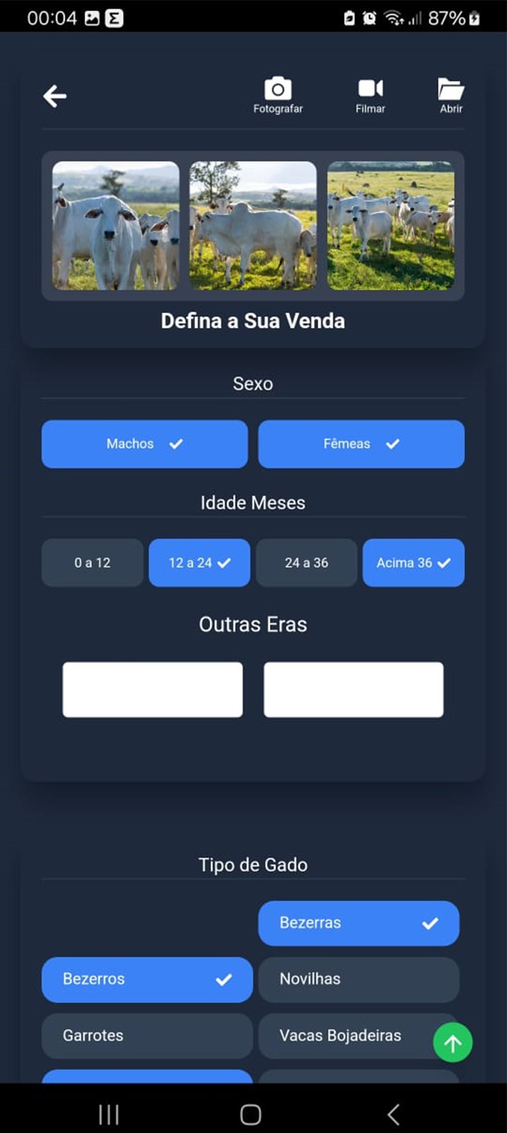 Tela de Cadastro e Mídia