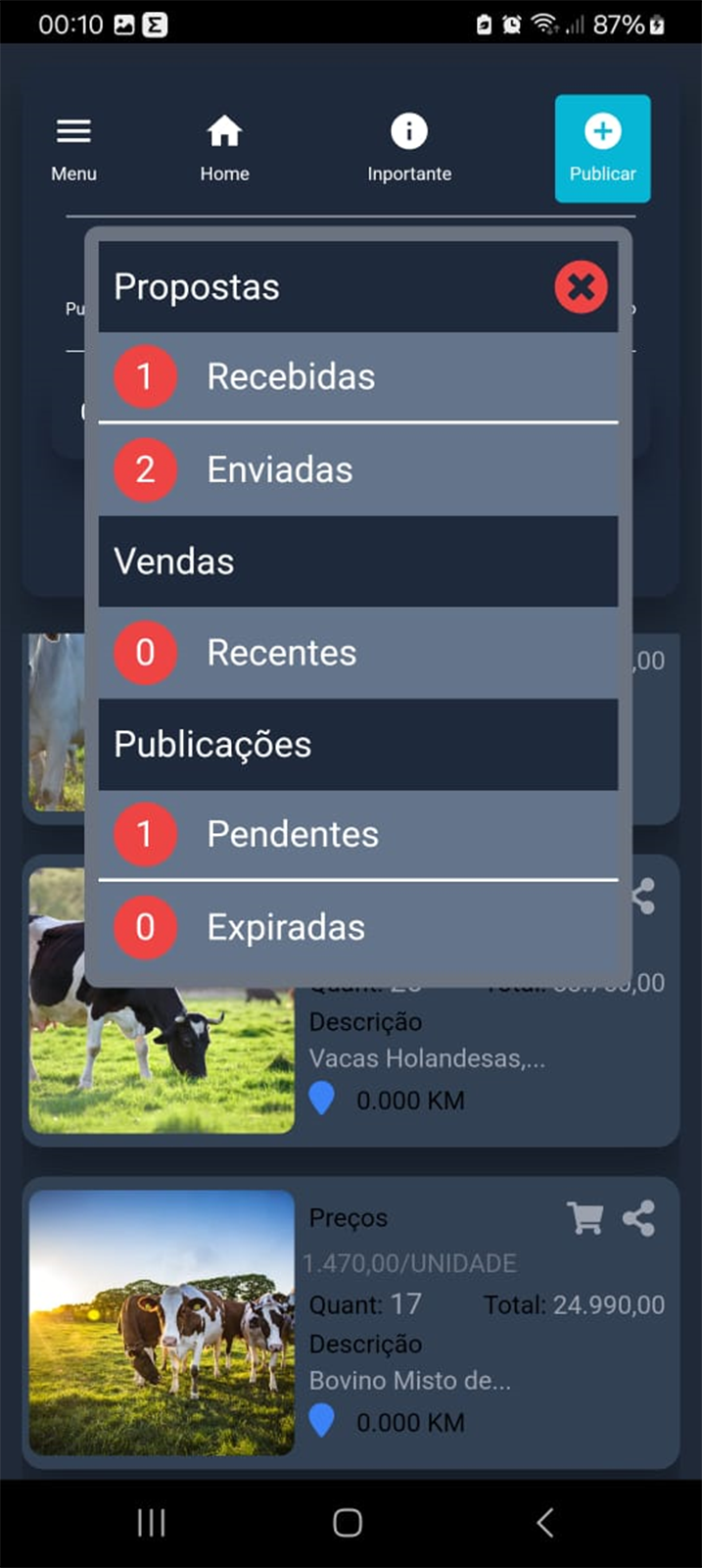 Tela de Notificações